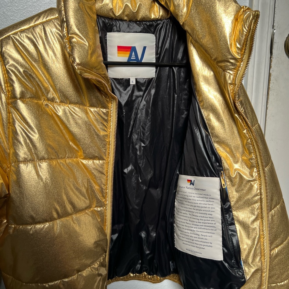 Aviator Nation Metallic Gold Puffer Jacket - Picture 12 of 13